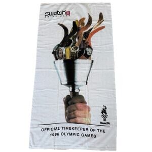 1996 Olympic Games Swatch Swiss Made Bath Beach Towel Vintage Graphic Spellout